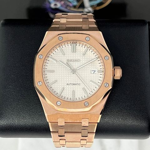 Rose Gold Royal Oak Seiko mod (white dial)