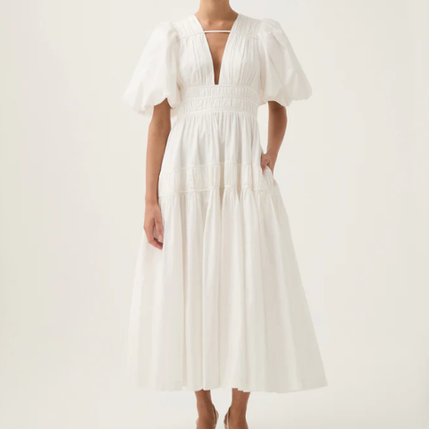 Aje Fallingwater Ruched Midi Dress i fargen 'Ivory'