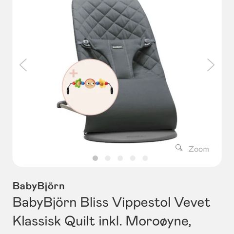 BabyBjörn Bliss Vippestol Vevet Klassisk Quilt inkl. Moroøyne, Antracittgrå