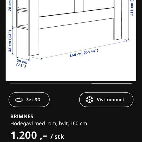 Ikea BRIMNES hodegavl 160cm