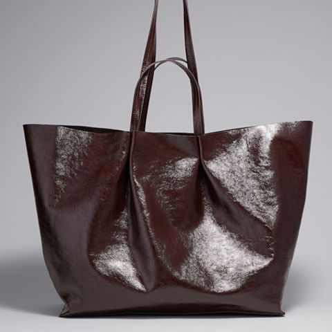 Burgund tote bag ekte skinn