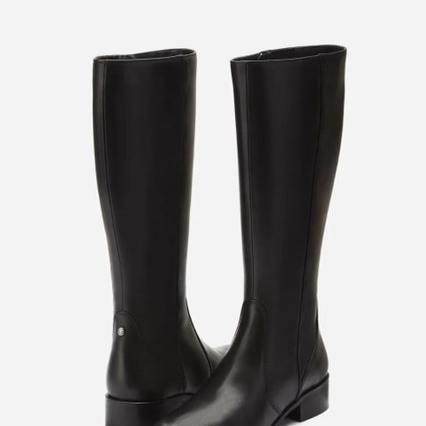 Knee High Boots in Black Leather - Wide Calf