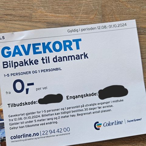 Gavekort Bilpakke til Danmark