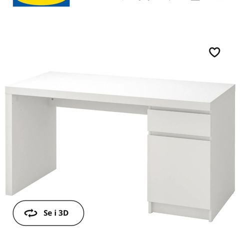 (HELT NY, UÅPNET I PAKKE) IKEA MALM Arbeidsbord, hvit, 140x65 cm