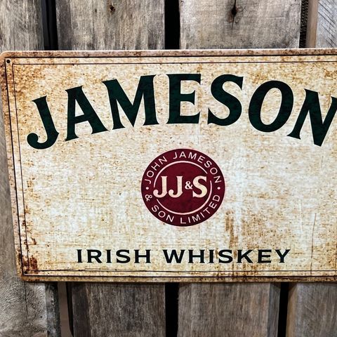 JAMESON Irish Whiskey Skilt I Tynnmetall 20X30 cm. Bar, Dekor, Man Cave