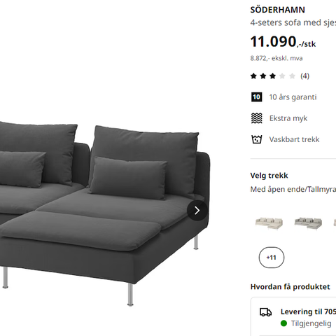 Søderhamn 3-seter sofa + sjeselong