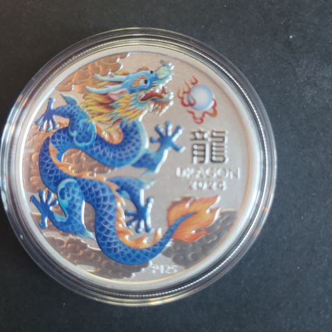 1 oz sølvmynt Year of the dragon 2024 blue