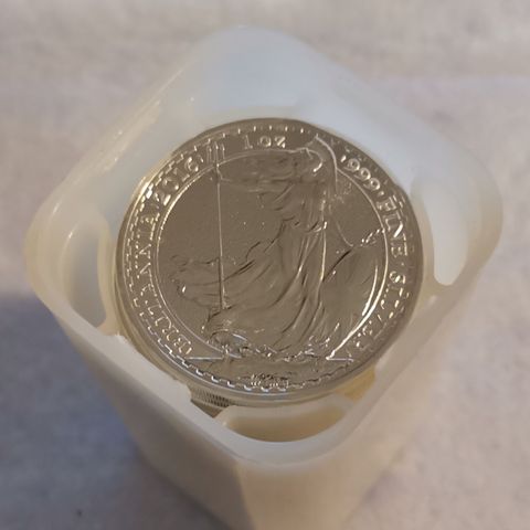 1 tube 2016 Britanny, 25 stk, 1 oz, 999 sølv mynter.