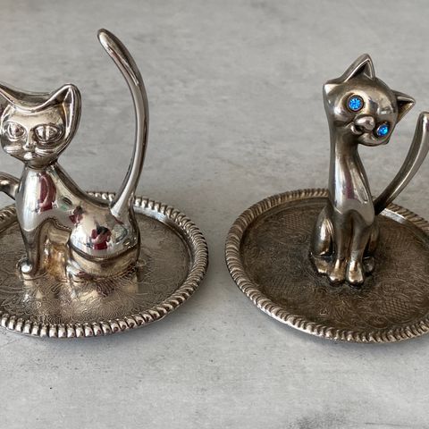 Vintage ring holder kat, silver plated