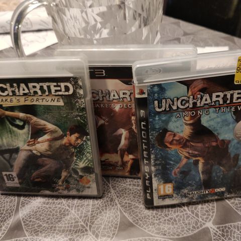 Uncharted 1,2 og 3. Strøkne disker. PlayStation 3.