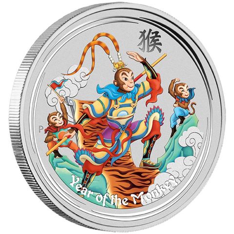 2016 Australia 1 oz Sølv Lunar S2 Monkey King farget