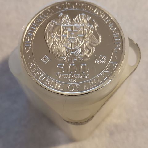 1 tube 2016 Noah`s Ark 20 stk, 1 oz, 999 sølv mynter.