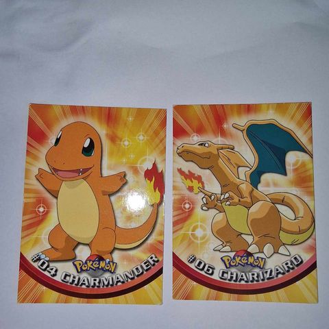 Pokemon 1999 Topps TV - Charmander og Charizard Blue Logo