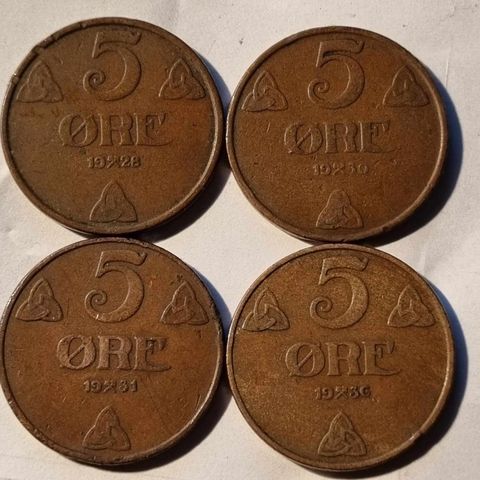 5 øre 1928, 1930, 1931 og 1936