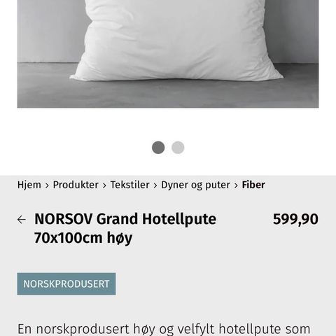 2 stk hotellputer med hvitt trekk