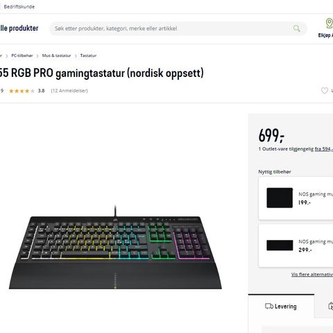 Corsair gaming-tastatur | Strøkent | Velg mellom ulike bakgrunnsfarver