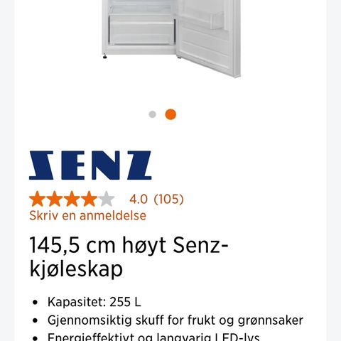 SENZ Kjøleskap 255 L