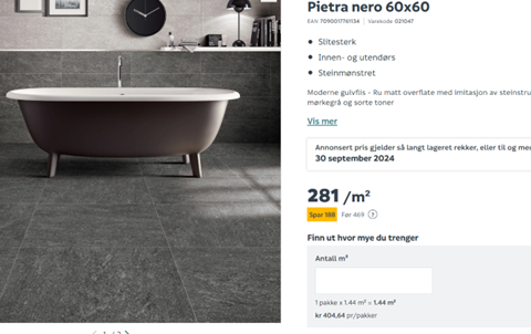 Pietra nero 60x60 Utefliser til kr 360,- per pakke