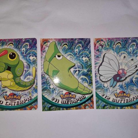 Pokemon 1999 Topps TV - Caterpie, Metapod og Butterfree Evoline