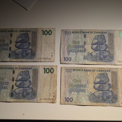 4 sedler fra Zimbabwe (samsender)