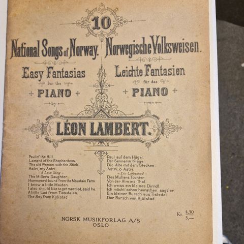 Antikk Note Hefte - National Songs Of Norway - Leon Lambert