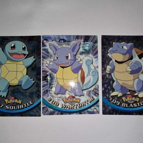 Pokemon 1999 Topps TV - Squirtle, Wartortle og Blastoise HOLO Evoline