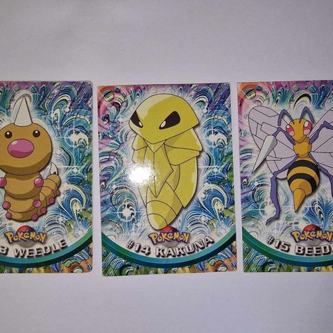 Pokemon 1999 Topps TV - Weedle, Kakuna og Beedrill Blue Logo Evoline