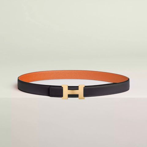 Hermès Constance 24mm belte, sort/noir og orange