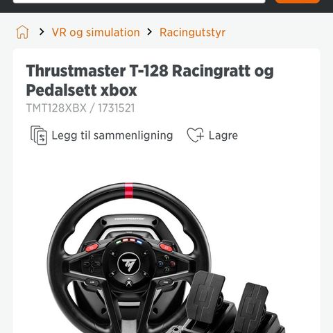 Thrustmaster T-128 Racingratt og Pedalsett xbox