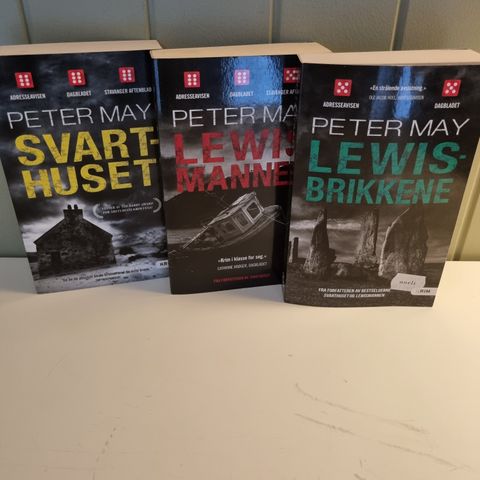 Peter May. Triologi.  Krim.  Selges samlet kr 100