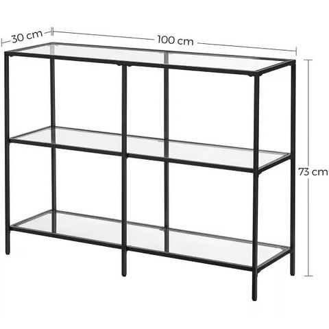 hyller i herdet glass, 100 x 30 x 73 cm, svart