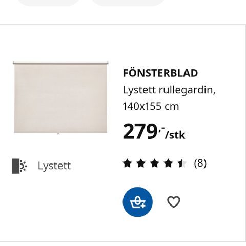 Lystett rullegardin, helt nye