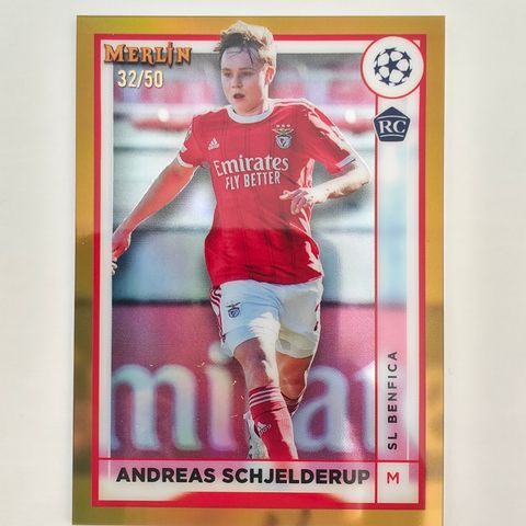 143 Andreas Schjelderup RC /50 Gold - 2022-23 Topps Merlin Chrome