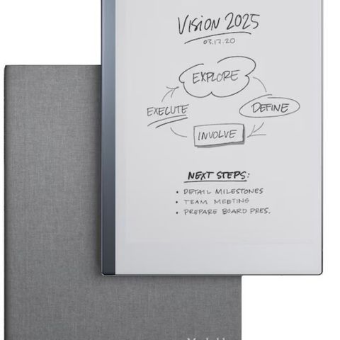 Meget pent brukt ReMarkable 2 med grey book folio og marker.