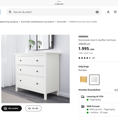 Hemnes kommode med tre skuffer