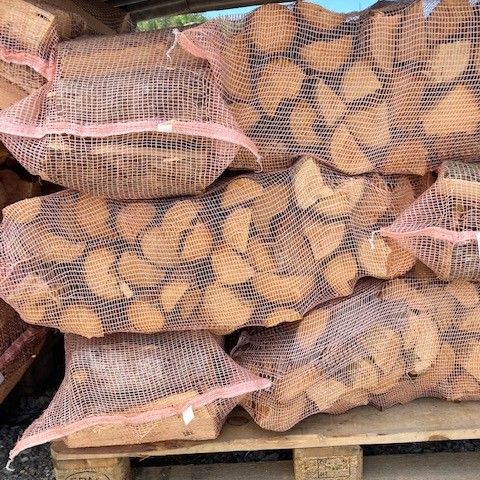 Birch firewood in bags