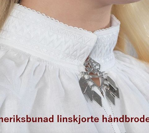 Romeriksbunad linskjorte med roser og knuter, håndbrodert