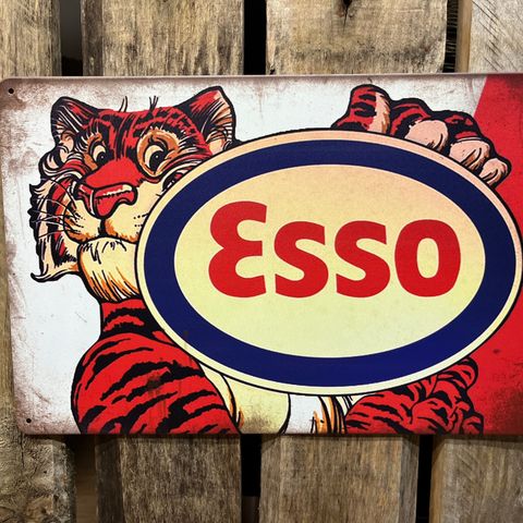 Esso Tiger Skilt I Tynnmetall 20X30 cm. Garasje , Man Cave, Dekor