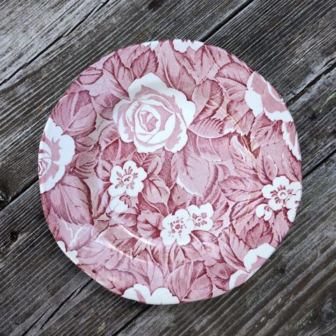 Victorian Chintz Burleigh Staffordshire pink tallerken