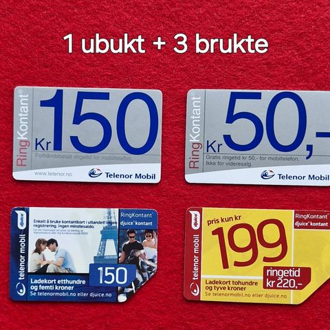 Telekort: RingKontant 1 ubrukt + 3 brukte