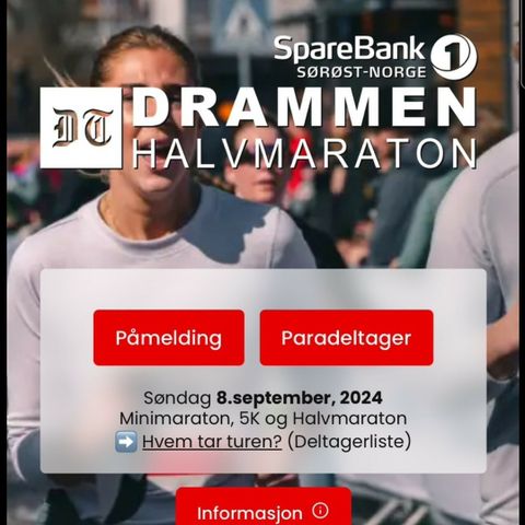 Startnummer Drammen halv 8.sept m/T-skjorte