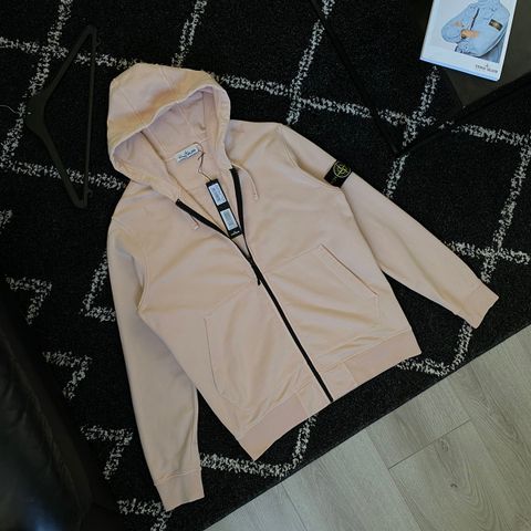 Stone Island Full Zip Hoodie Cotton Pink Lyserosa Genser Str. XL