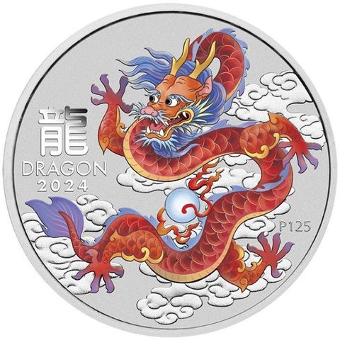 2024 Australia 1 oz Sølv Lunar S3 Year of the Dragon Farget Rød