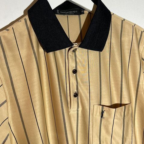 Vintage Yves Saint Laurent Tan & Cream Silk Polo Shirt