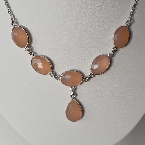 Indian Rose Pink Chalcedony 27.5cts Silver 925 Sølv Limited Necklace Halskjeder