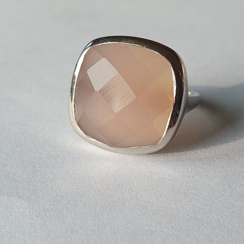 Indian Pink Chalcedony 10.48cts Silver 925 Sølv Limited Edition Ring Str.55