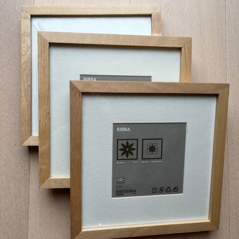 3 stk rammer, IKEA Ribba (23x23 cm)