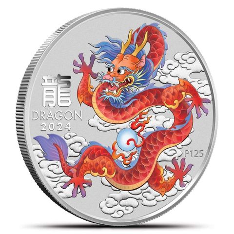 2024 Australia 1/2 oz Sølv Lunar S3 Year of the Dragon Farget Rød