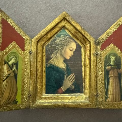 Vintage TRIPTYCH florentinsk TOLE Art MADONNA og ENGLER