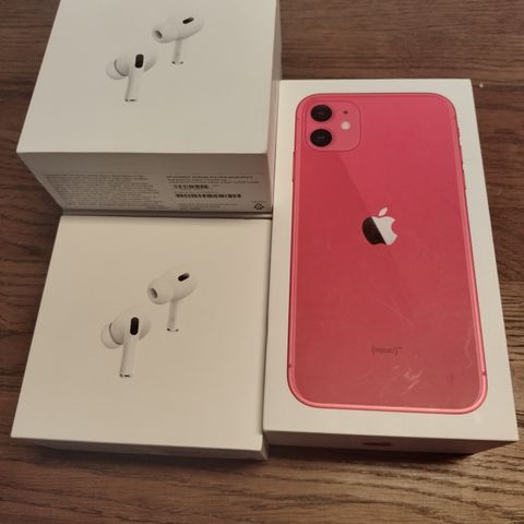 Tomme originale Apple esker iPhone 11 red 64GB og AirPods Pro 2nd. gen.